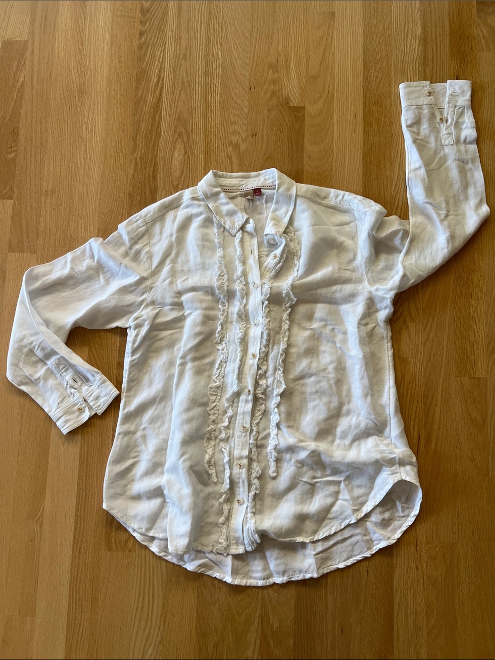 Pilcro White Ruffle-Trim Button Front Blouse